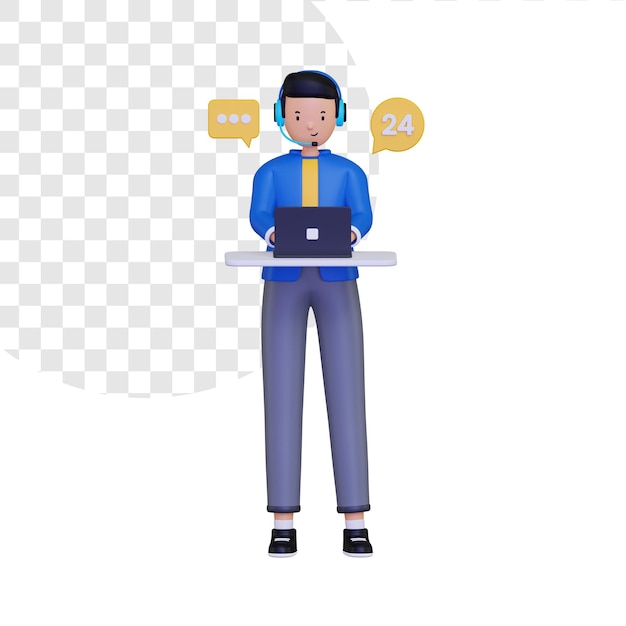 3D-Illustration des 24-Stunden-Kundenservicekonzepts
