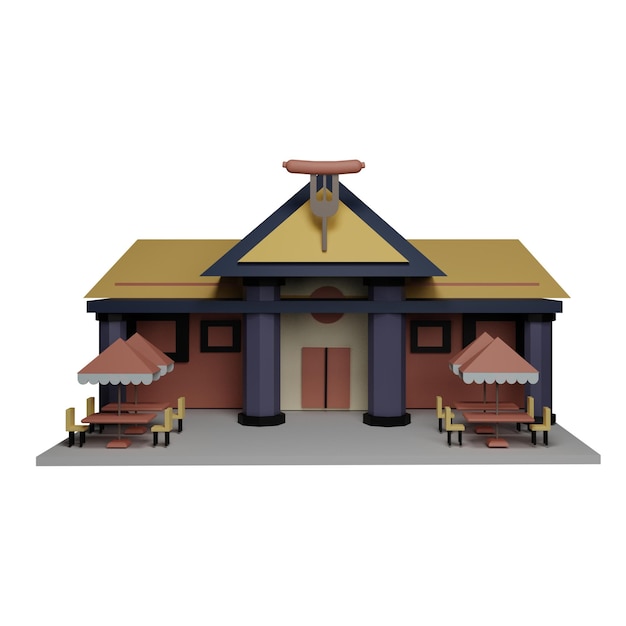 3D-Illustration des Barbeque-Restaurants