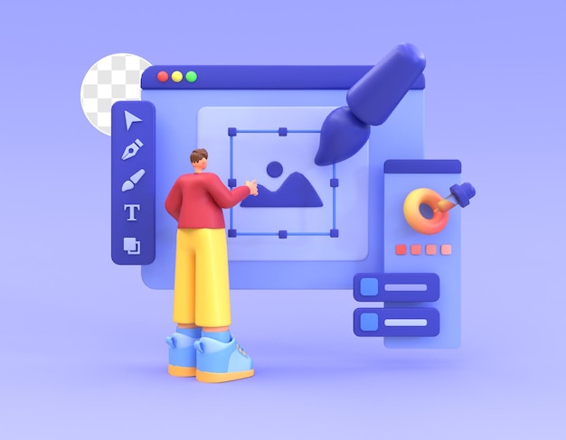 3D-Illustration des grafischen Design-Arbeitsablaufs