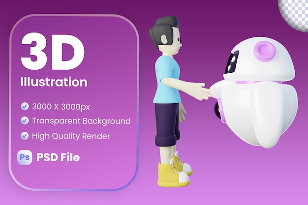 3D-Illustration des menschlichen Händedrucks mit KI-Roboter