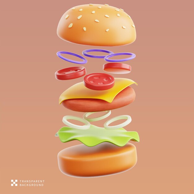3D-Illustration des schwimmenden Burgers in PSD