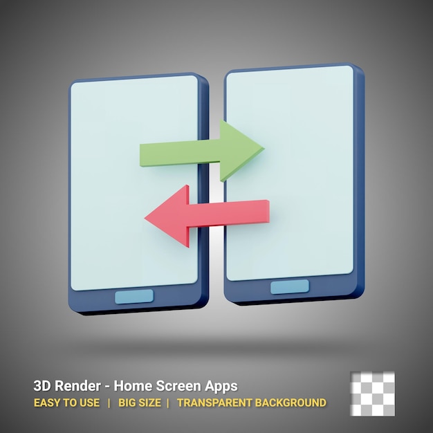 3D-Illustration des Telefondatenaustausch-Symbols mit isoliertem Design