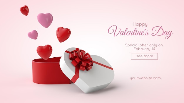 3d illustration des valentinstag-postkarten-modells