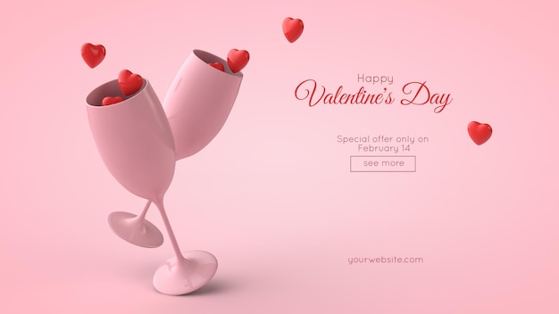 3d illustration des valentinstag-postkarten-modells