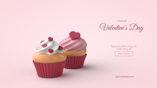 PSD 3d illustration des valentinstag-postkarten-modells