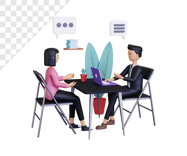 3D-Illustration des Vorstellungsgesprächs für neue Mitarbeiter