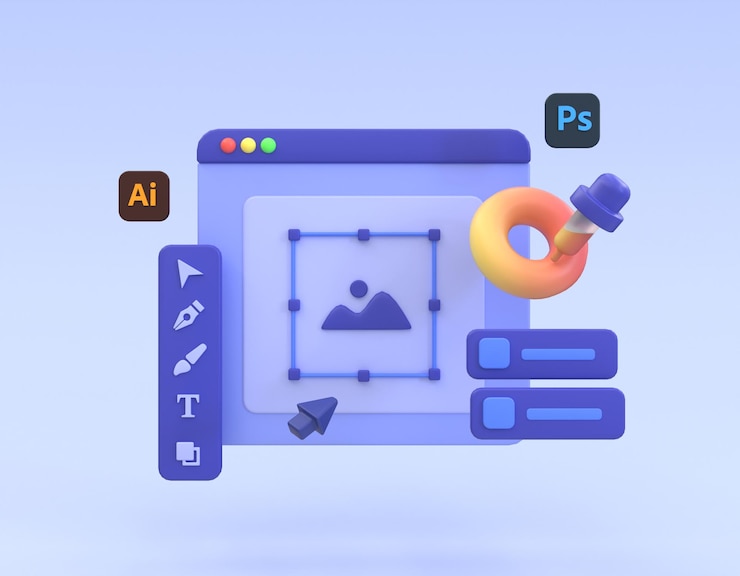 PSD 3d illustration design tools concept