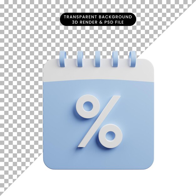 PSD 3d illustration du calendrier de temps concept icône simple avec pourcentage