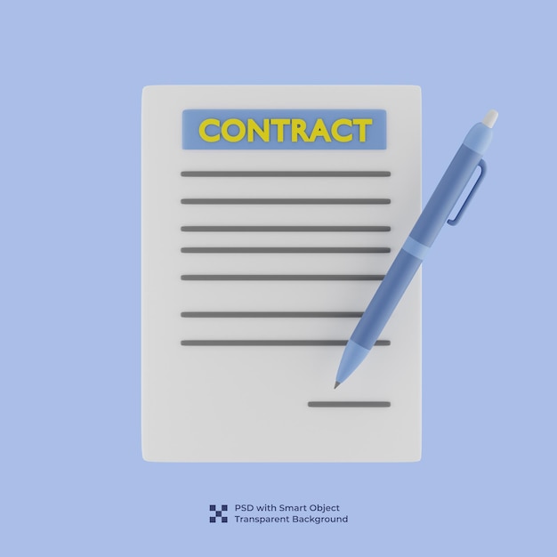 3d illustration du contrat de signature