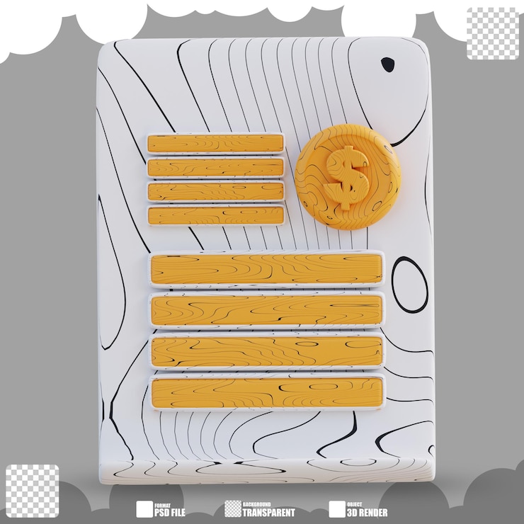 PSD 3d illustration du document financier 4