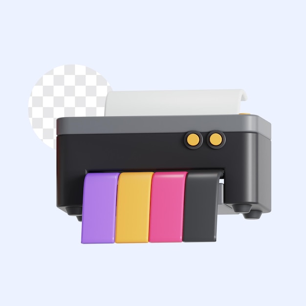 3D-Illustration einer Druckmaschine mit CMYK-Farbgebung