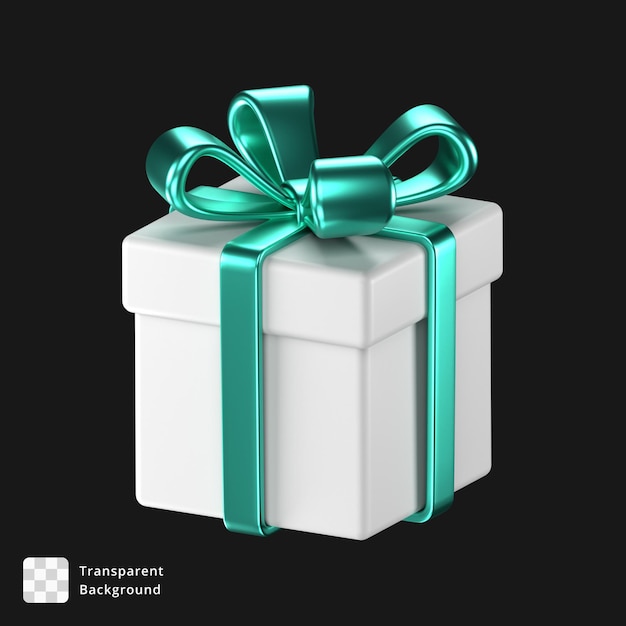 3D-Illustration einer weißen Geschenkkiste mit zyanfarbenen Bogenverstärkerbändern