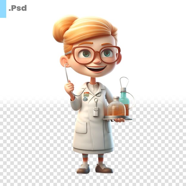 PSD 3d-illustration einer zeichentrickfigur als arzt mit einer spritze psd-vorlage