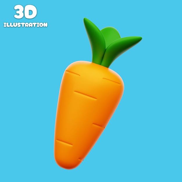 3D-Illustration einer Zeichentrickkarotte auf blauem Hintergrund