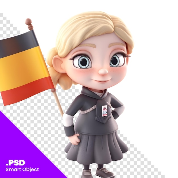 PSD 3d-illustration eines cartoon-girls mit einer deutschen flagge psd-vorlage