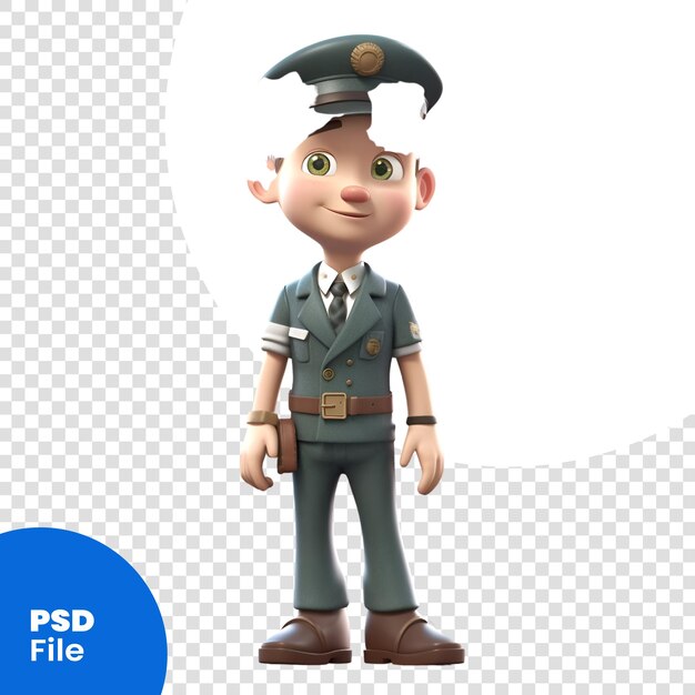 PSD 3d-illustration eines kleinen jungen, der als polizist gekleidet ist isolierte psd-vorlage mit weißem hintergrund