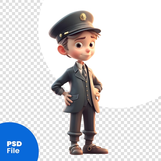 PSD 3d-illustration eines kleinen jungen, der als polizist gekleidet ist