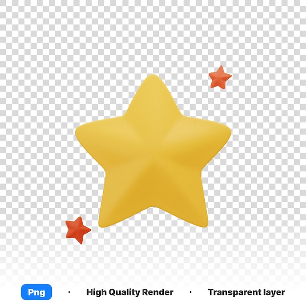 3D-Illustration eines leuchtend gelben leuchtenden Sterns am hellen Himmel auf durchsichtigem Hintergrund