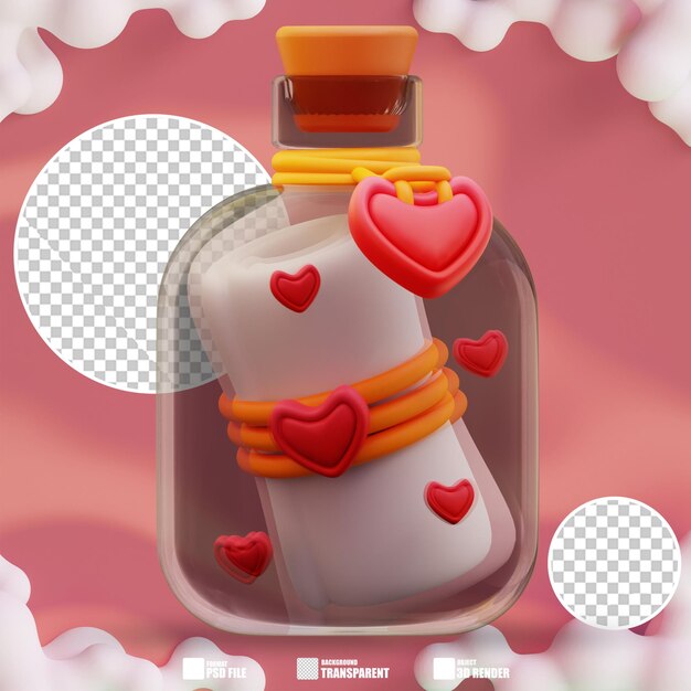 3d-illustration eines liebesbriefs in einer flasche 4