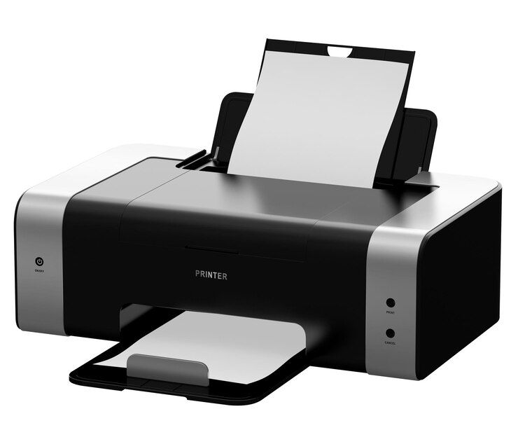 PSD 3d-illustration eines modernen laserdruckers isoliert auf transparentem hintergrund