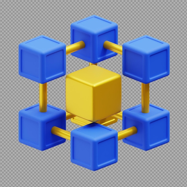 PSD 3d-illustration eines physikalischen elements gelber würfel mit einem gelben kasten auf transparentem hintergrund