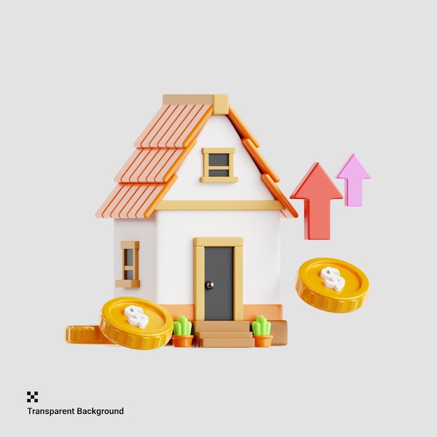 PSD 3d-illustration eines profitablen immobilieninvestitionskonzepts