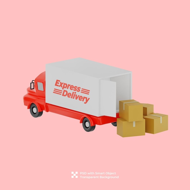 3D-Illustration eines roten Lieferwagens