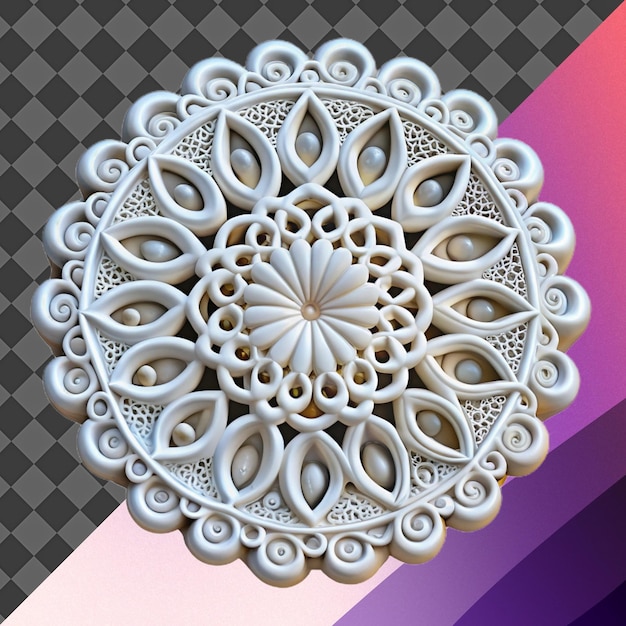 3D-Illustration eines weißen Mandalas mit kompliziertem Design