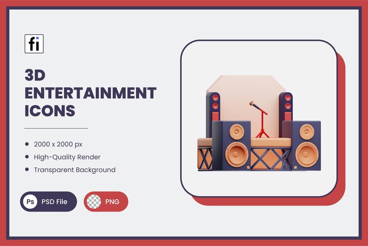 PSD 3d illustration entertainment game and fun concert