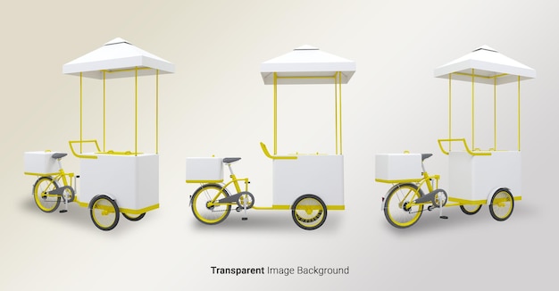 3d-illustration fahrrad-straßen-lebensmittelwagen mit einem isolierten transparenten bildhintergrund