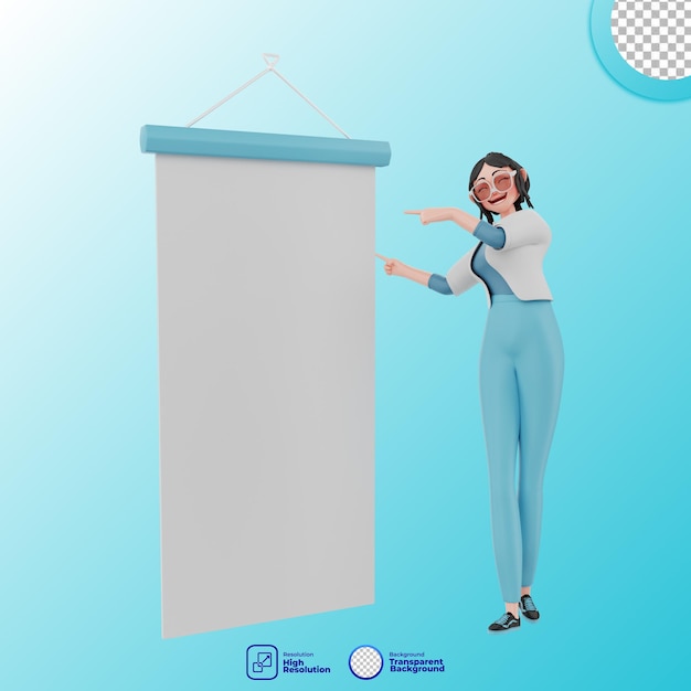 3d Illustration De Fille Avec Tableau De Présentation