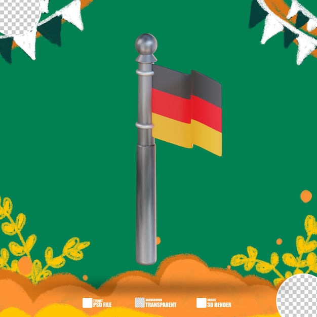 PSD 3d-illustration flagge deutschlands auf einer stange 3