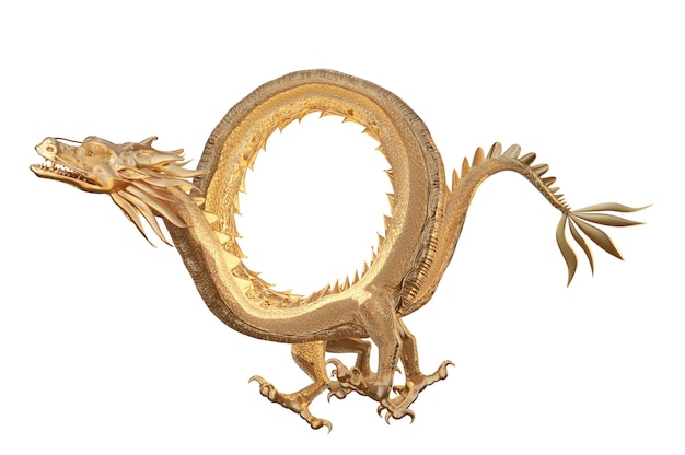 3D-Illustration Frohes chinesisches Neujahr 2024, die Schriftart des goldenen Drachen-Sternzeichens