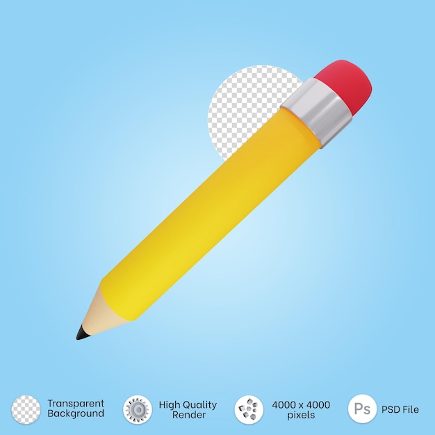 3D-Illustration für das Studium des Konzepts mit einem gelben Holzstift zurück zur Schulikone