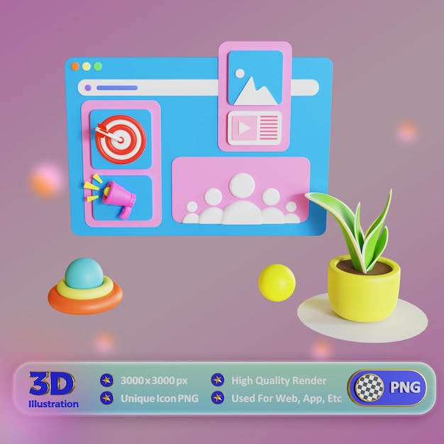 PSD 3d-illustration für digitales marketing png