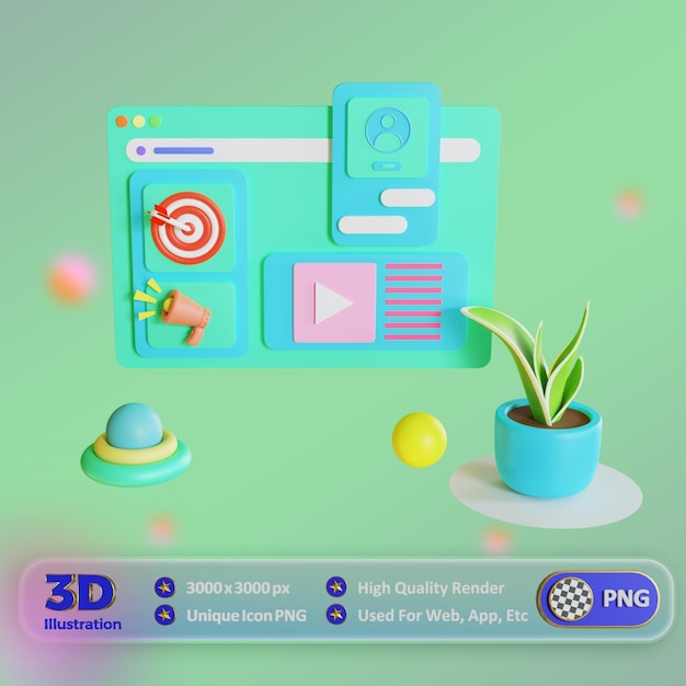 PSD 3d-illustration für digitales marketing png