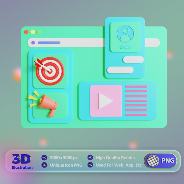 PSD 3d-illustration für digitales marketing png