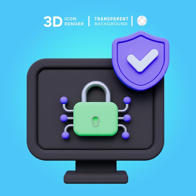 PSD 3d-illustration für einen sicheren psd-computer