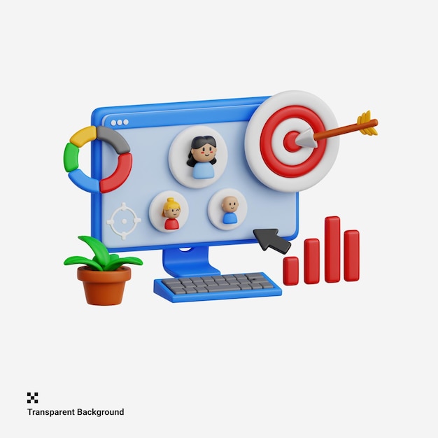 3D-Illustration gezielter Marketingstrategien zur Erreichung des Publikums