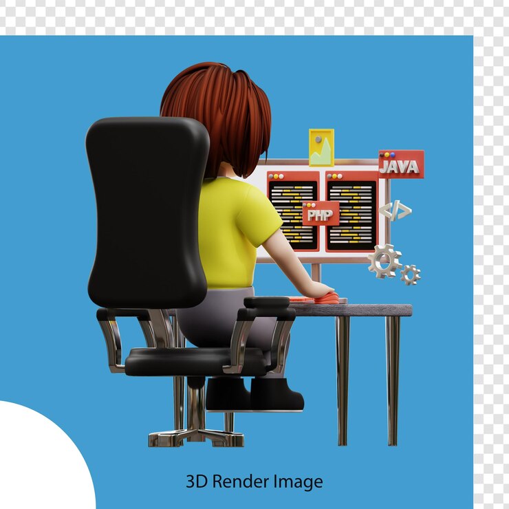 PSD 3d illustration girl student learning programming