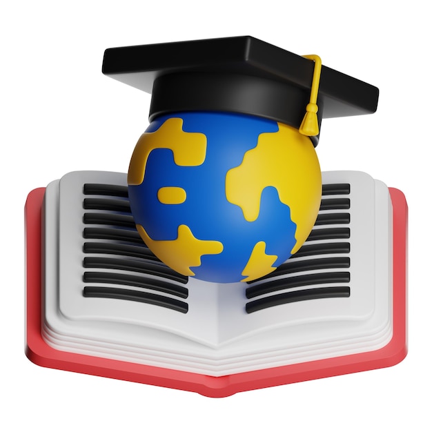 3D Illustration globe with graduation cap