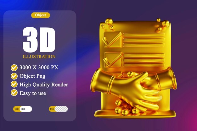 3D illustration golden document agrement 2