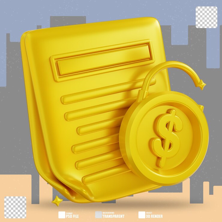 PSD 3d illustration golden financial security document 2