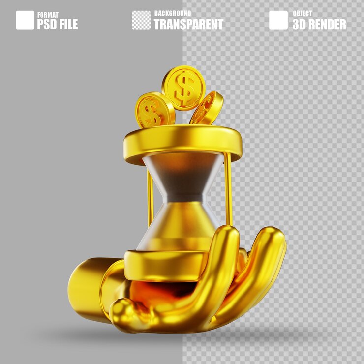 PSD 3d illustration golden hand and time money 2