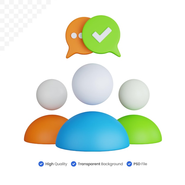 3D-Illustration Gruppenbenutzer mit Bubble-Chat-Check