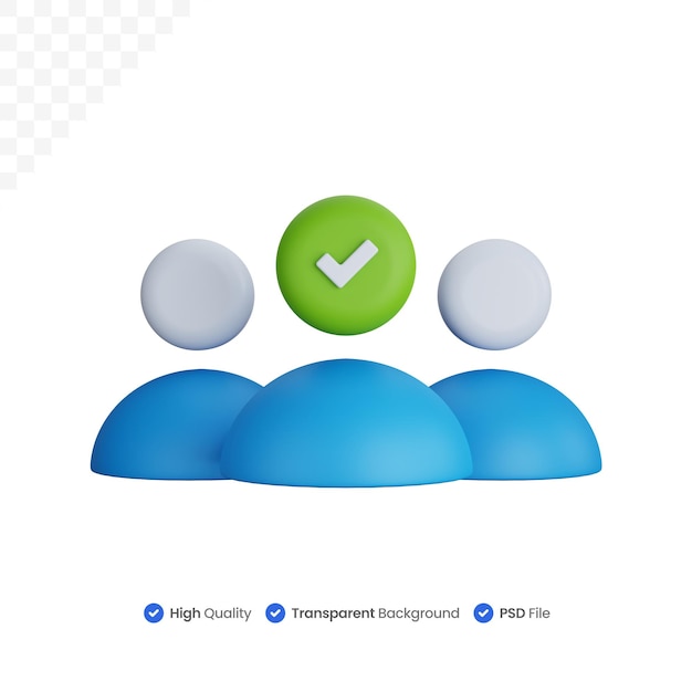3D-Illustration Gruppenbenutzer mit Häkchen