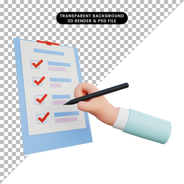 3d illustration hand doing check list
