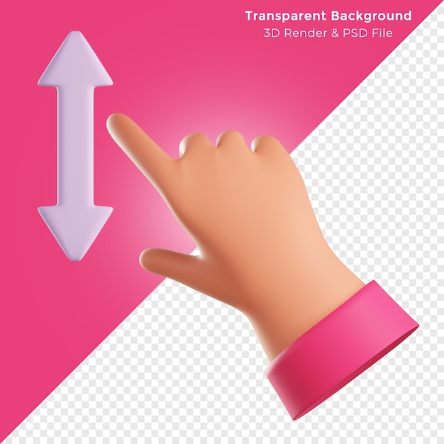 3d-illustration hand swipe up art isoliert auf transparentem hintergrund