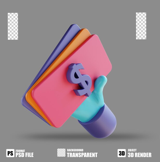 PSD 3d-illustration hand- und barzahlung 2