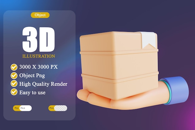 3d-illustration hand und boxpaket geben